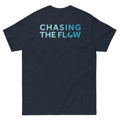 Chasing The Flow & Spring Melt collab Logo front and back T-Shirt - Navy/Aqua