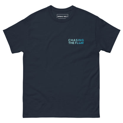 Chasing The Flow & Spring Melt collab Logo front and back T-Shirt - Navy/Aqua